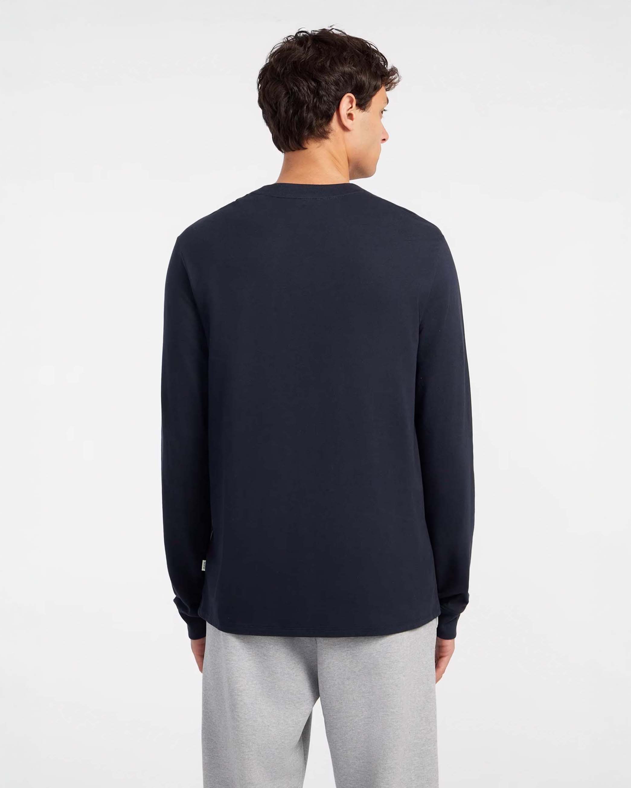 T-shirt slim blu manica lunga in puro cotone con logo scritta