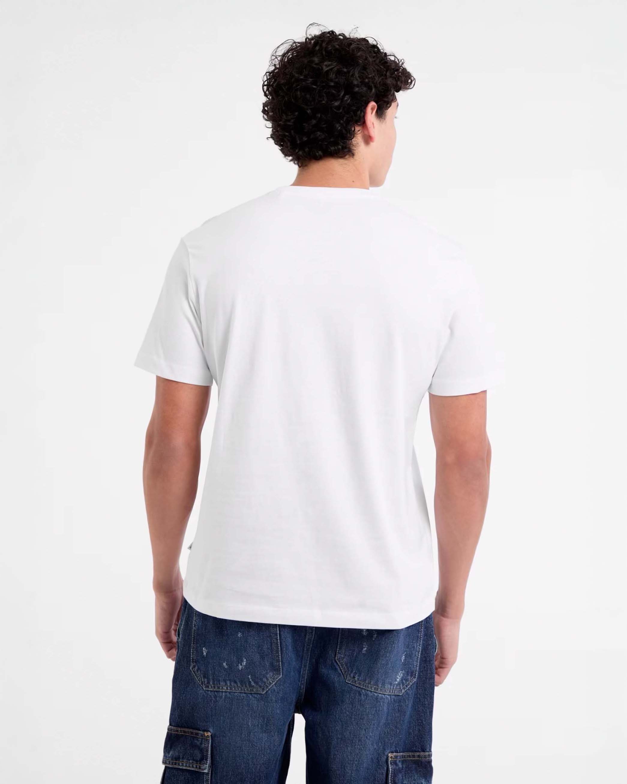 T-shirt bianca mezza manica con scritta logo davanti