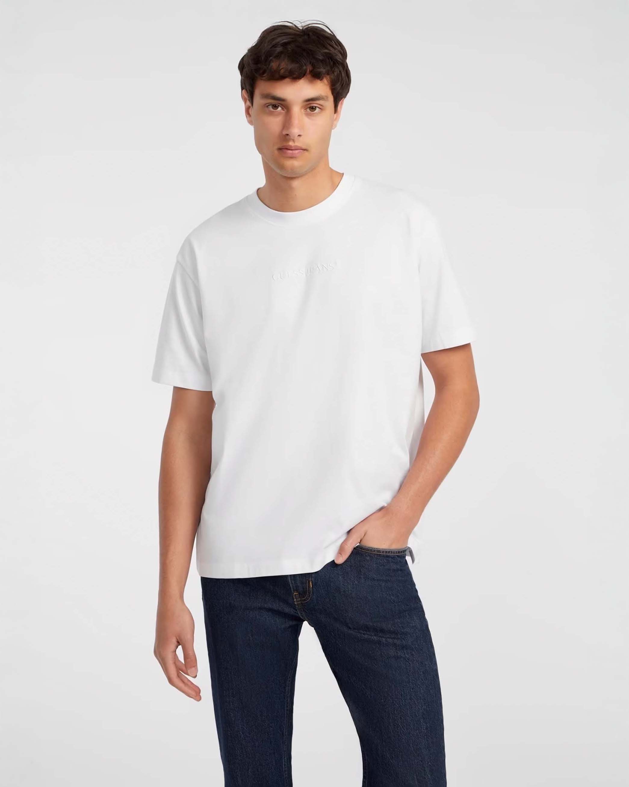 T-shirt bianca relaxed-fit con logo ricamato in tono