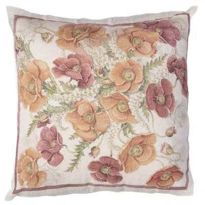 Federa per cuscino quadrato Poppy in lino a fantasia papaveri bordeaux e arancione
