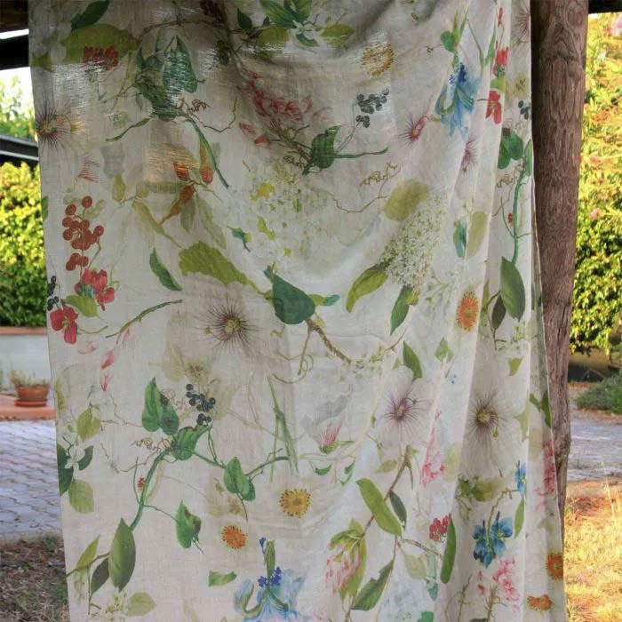 Mezzero in lino stampato a tema Ibisco verde 270x280 cm