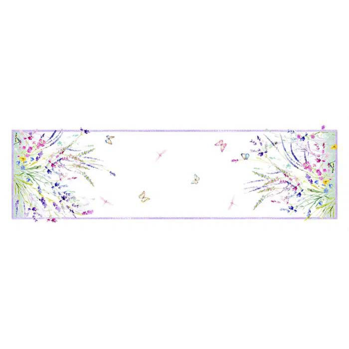 Runner Spigo in lino a fantasia acquerello floreale