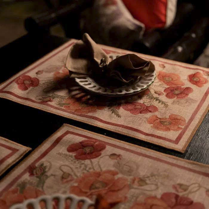 Tovagliette americane Poppy con stampa papaveri bordeaux e arancione