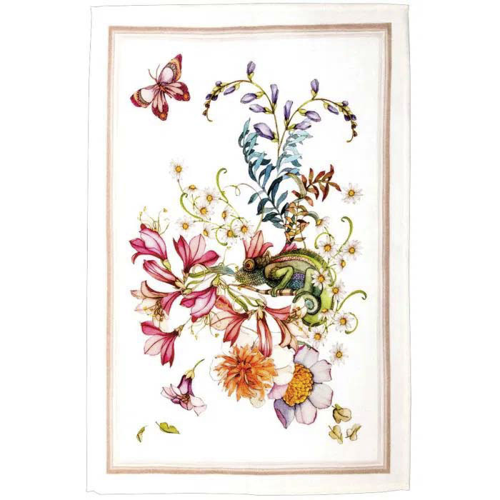 Canovaccio Semiramide in lino bianco con stampa camaleonte multicolor