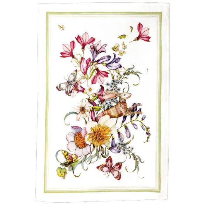 Canovaccio Semiramide in lino bianco con stampa leporello multicolor