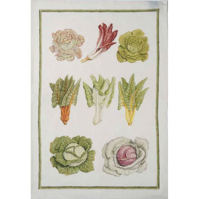 Canovaccio Vegan in lino bianco con stampa insalata verde