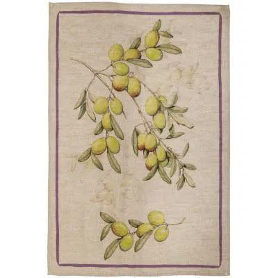 Canovaccio Aida in lino beige con stampa leccino e riquadro viola