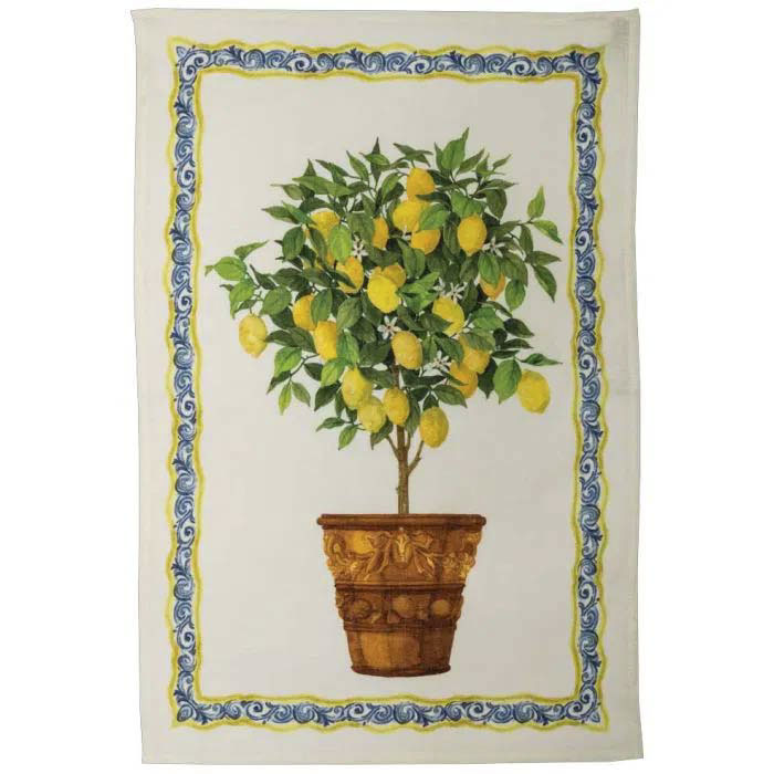 Canovaccio Limonaia in lino bianco con stampa pianta di limoni