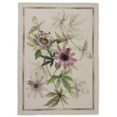 Canovaccio Granadilla in lino bianco con stampa Passiflora e contorno rosa