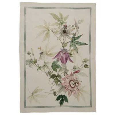 Canovaccio Granadilla in lino bianco con stampa Passiflora e contorno verde