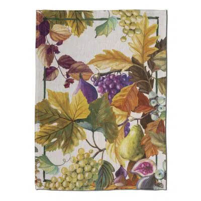 Canovaccio Brisk in lino bianco a fantasia autunnale uva e fichi multicolor