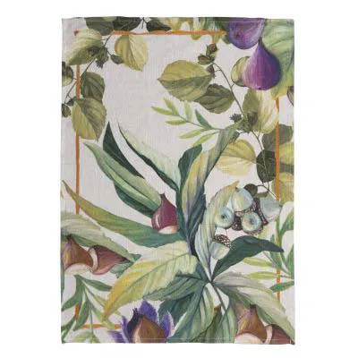 Canovaccio Brisk in lino bianco a fantasia autunnale castagne multicolor