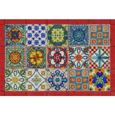 Tappeto Camastra a fantasia piastrelle siciliane multicolor e bodo rosso 52x80 cm