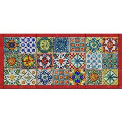 Tappeto Camastra a fantasia piastrelle siciliane multicolor e bordo rosso 52x120 cm