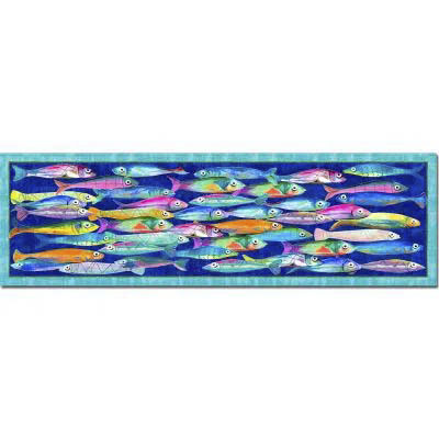 Tappeto Poisson Bleu a fantasia pesci multicolor e bordo azzurro 52x180