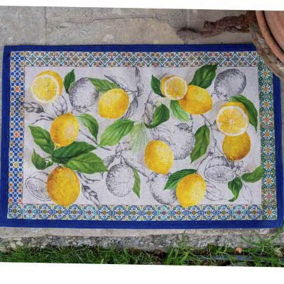 Tappeto Cetara a fantasia limoni e bordo blu 52x80
