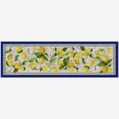 Tappeto Cetara a fantasia limoni e bordo blu 52x180