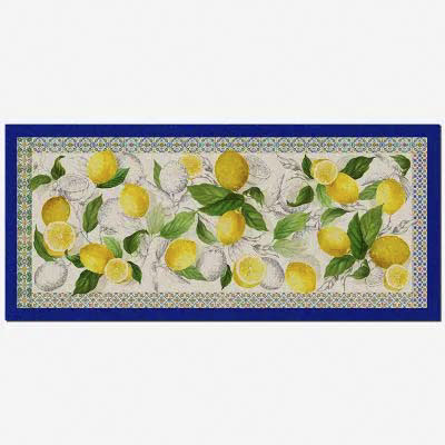 Tappeto Cetara a fantasia limoni e bordo blu 52x120