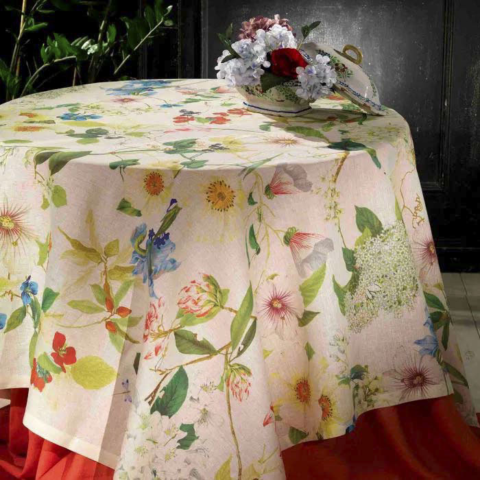 Tovaglia rettangolare Ibisco in lino a fantasia floreale multicolor 170x310