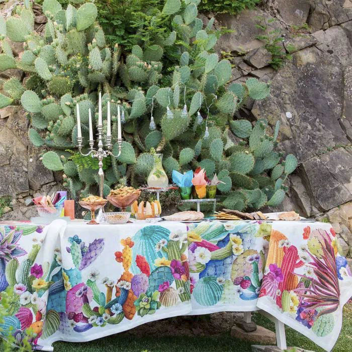 Tovaglia rettangolare Kactus in lino a fantasia stampata multicolor 170x270