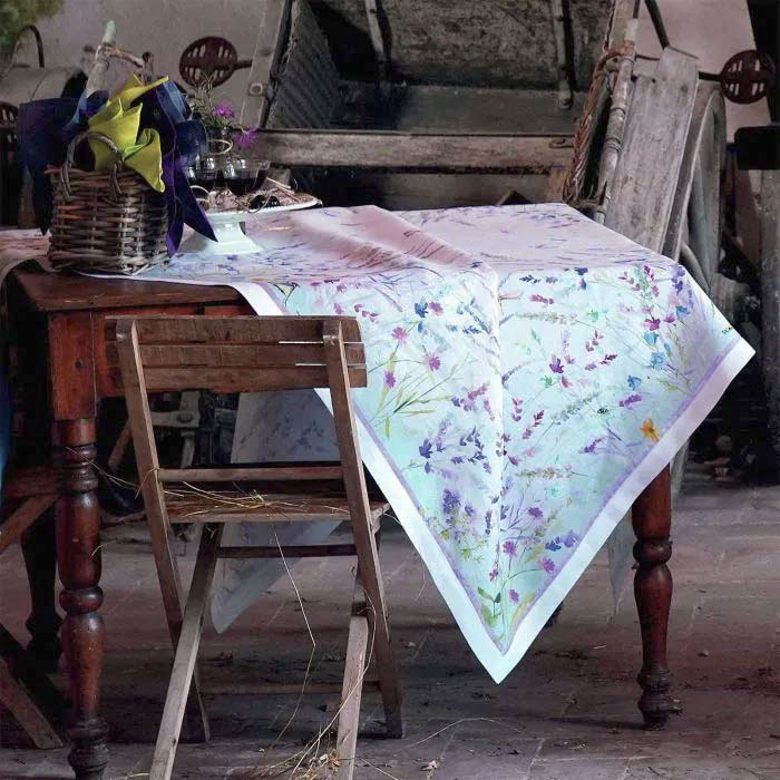 Tovaglia rettangolare Spigo in lino a fantasia acquerello floreale multicolor 170x270