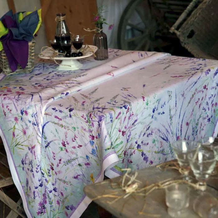Tovaglia rettangolare Spigo in lino a fantasia acquerello floreale multicolor 170x270 image