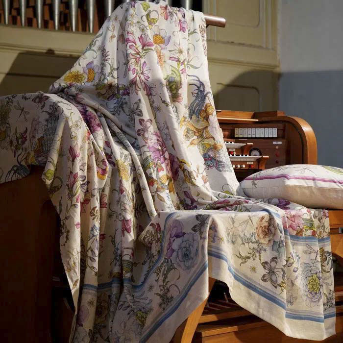Mezzero Semiramide in lino a fantasia floreale multicolor 180x280 cm