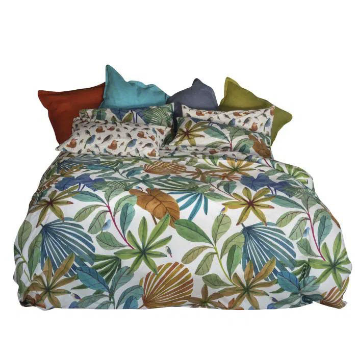 Copripiumino a due piazze double-face Mindo in cotone con stampa multicolor