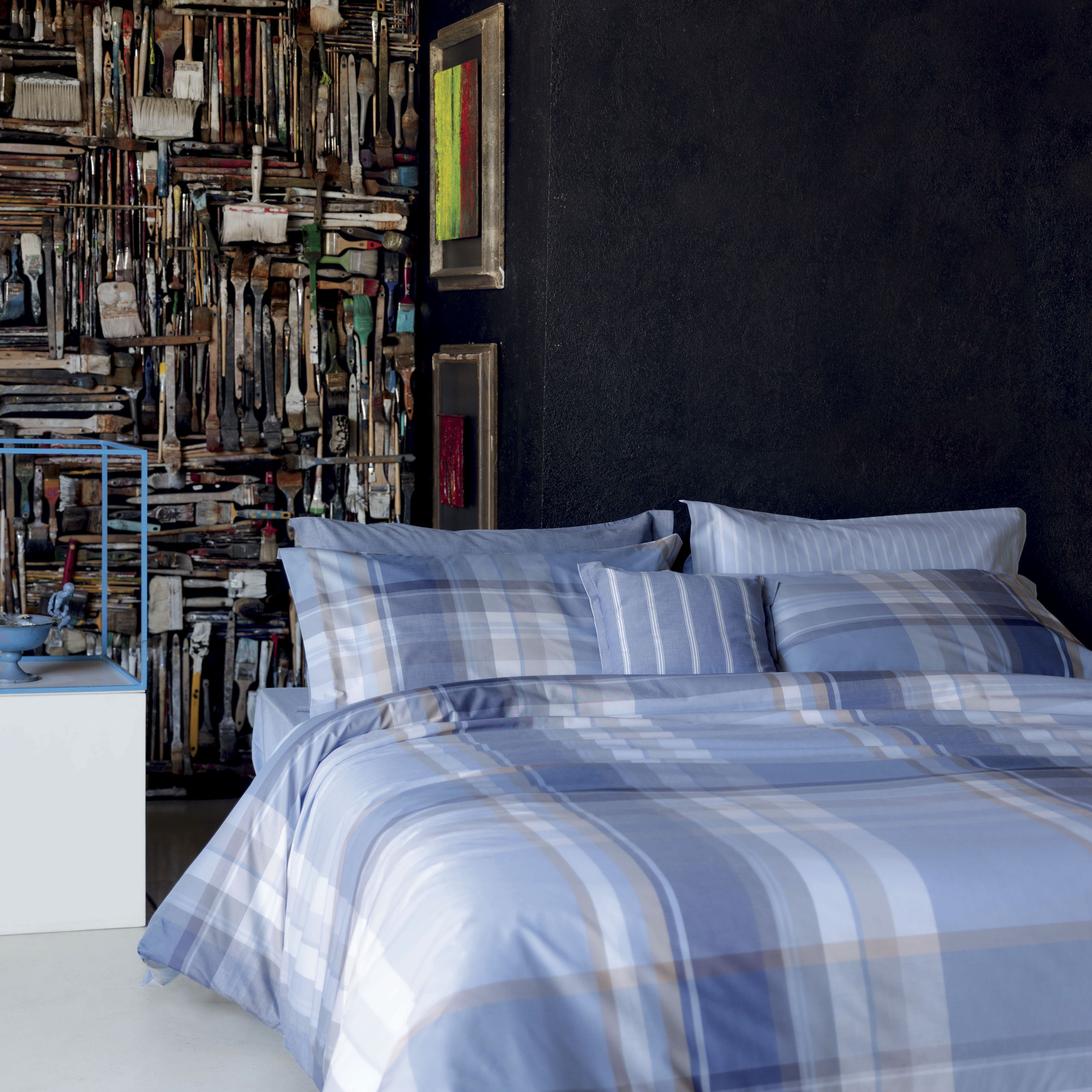 Copripiumino Cairoli a una piazza e mezza in cotone a fantasia tartan azzurra e beige 200x200
