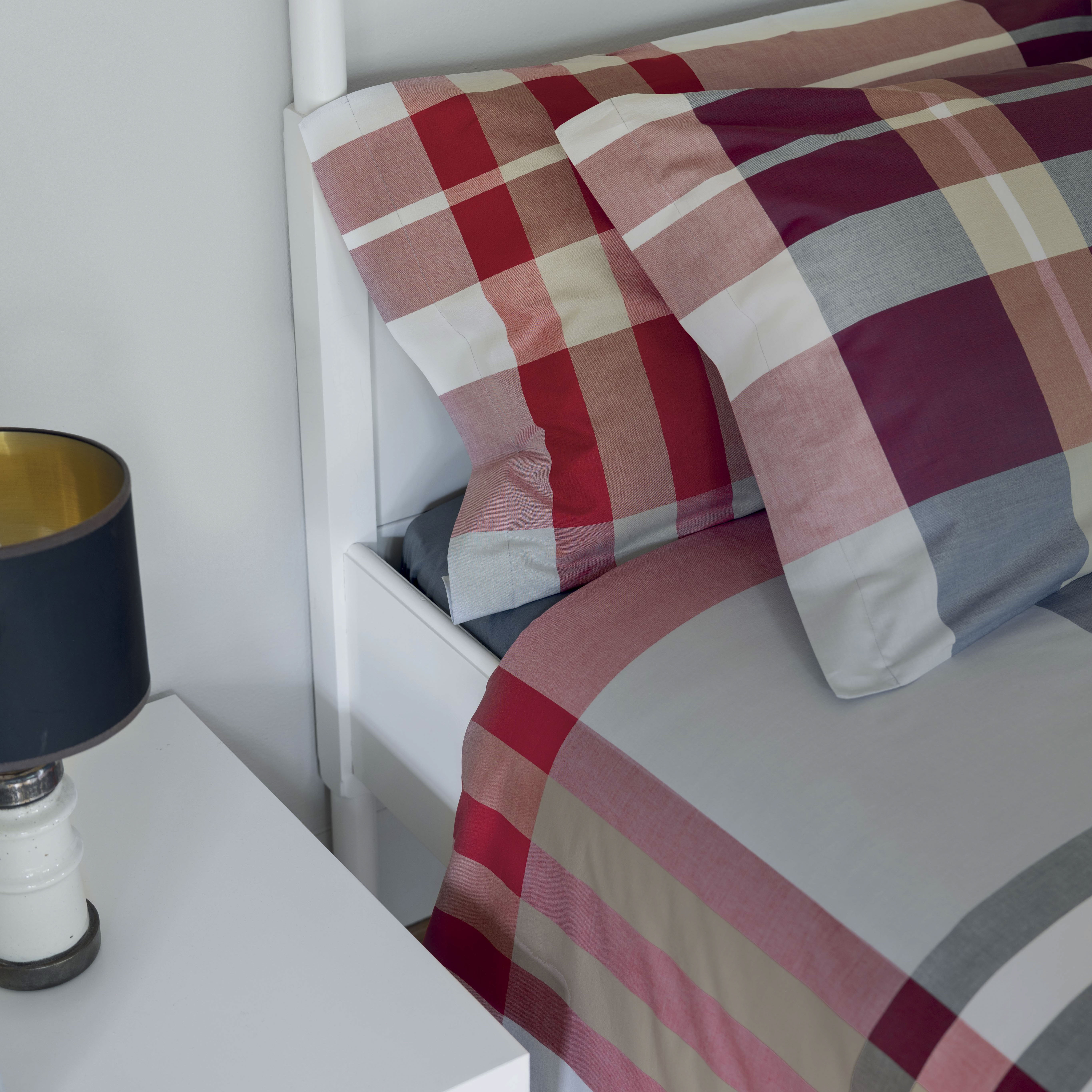 Copripiumino Birr a una piazza e mezza in cotone a fantasia tartan beige grigia e rossa 200x200