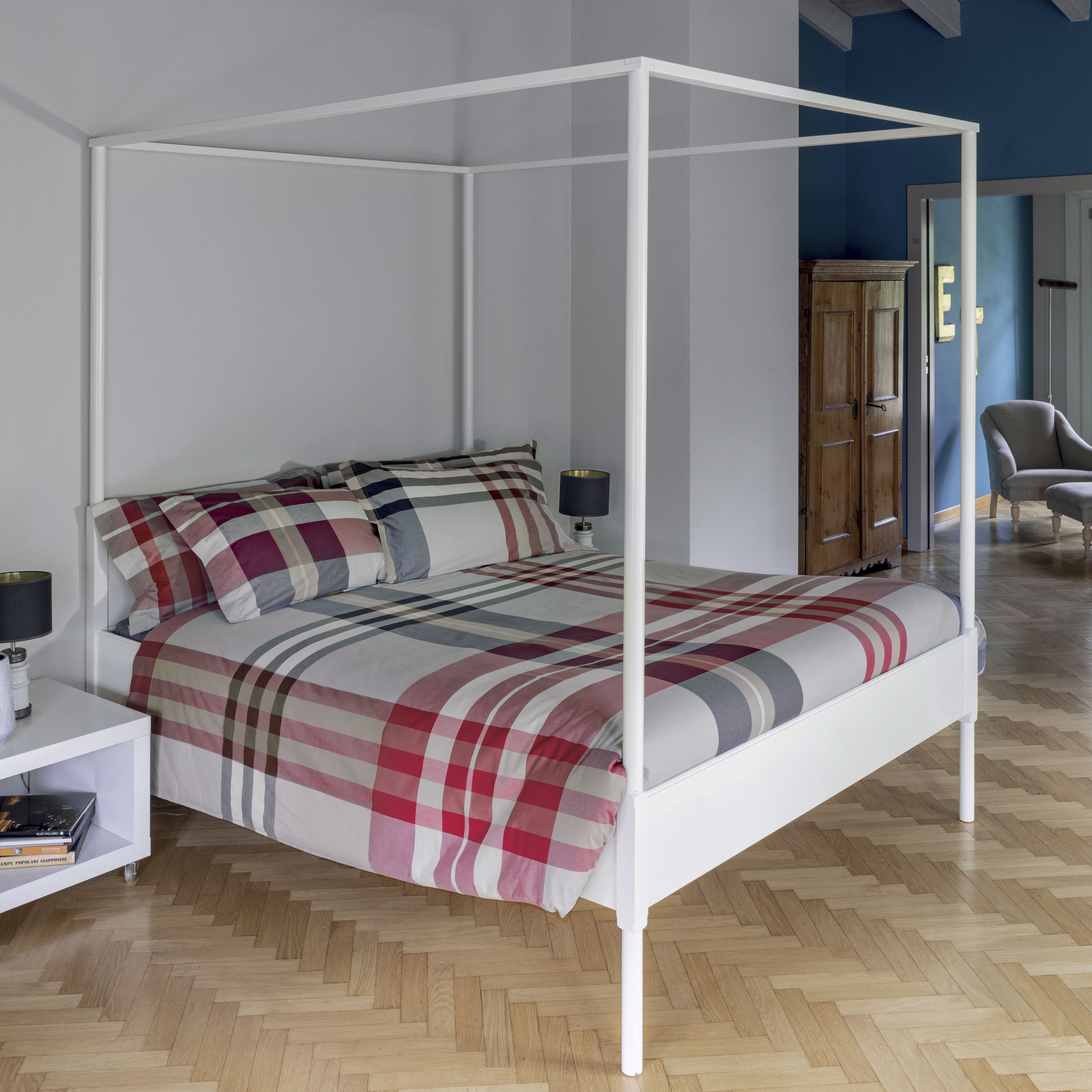 Copripiumino Birr a due piazze in cotone a fantasia tartan beige grigia e rossa 255x200