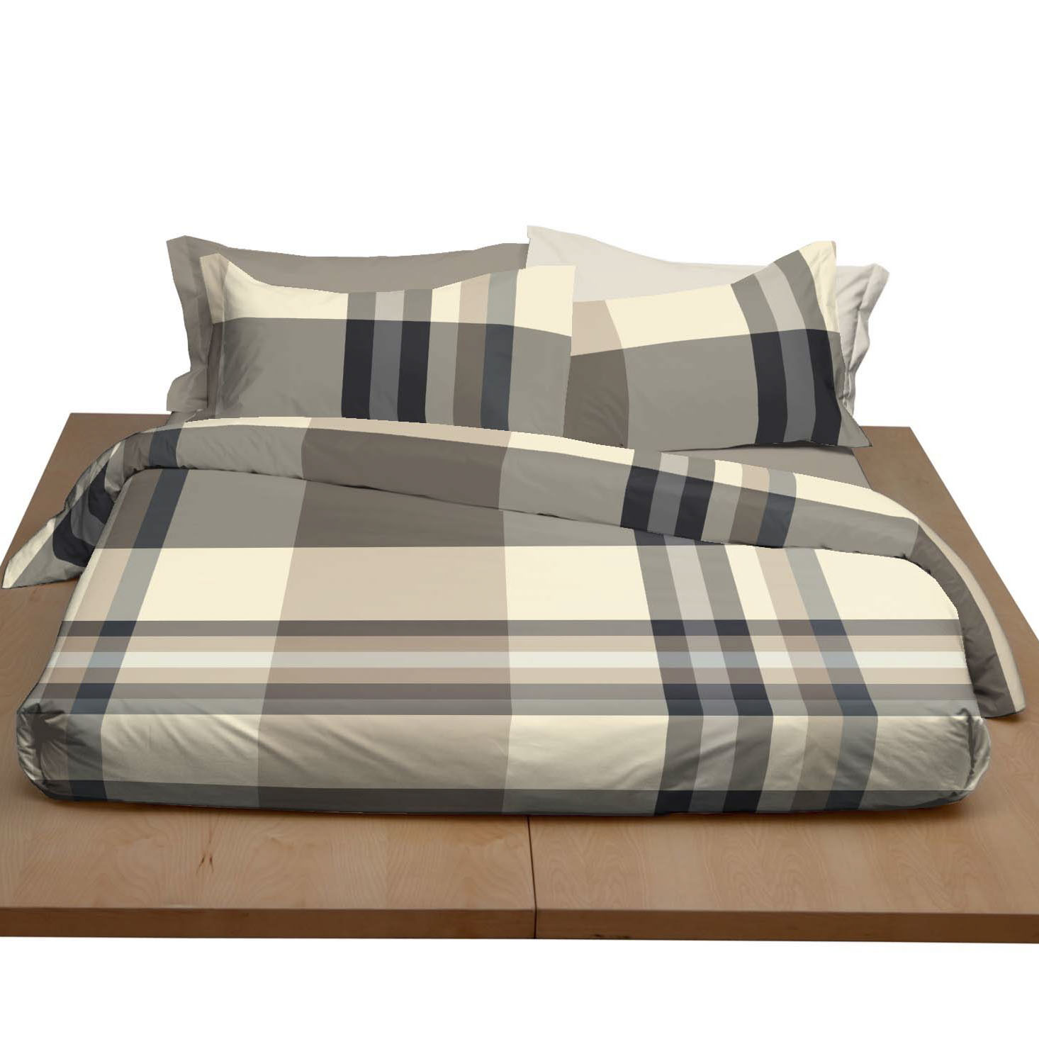 Copripiumino Rhino a due piazze in cotone a fantasia tartan beige grigia e blu 255x200