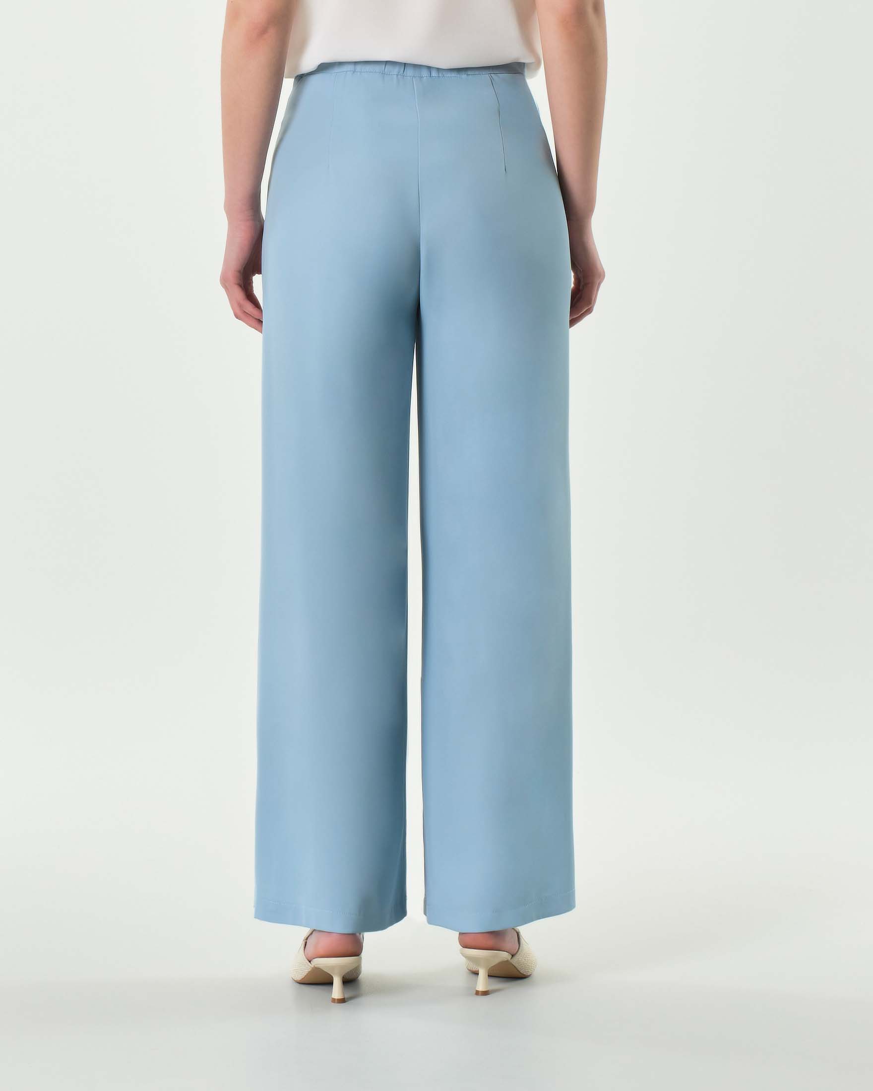 Pantaloni palazzo azzurri in tessuto stretch fluido a vita media