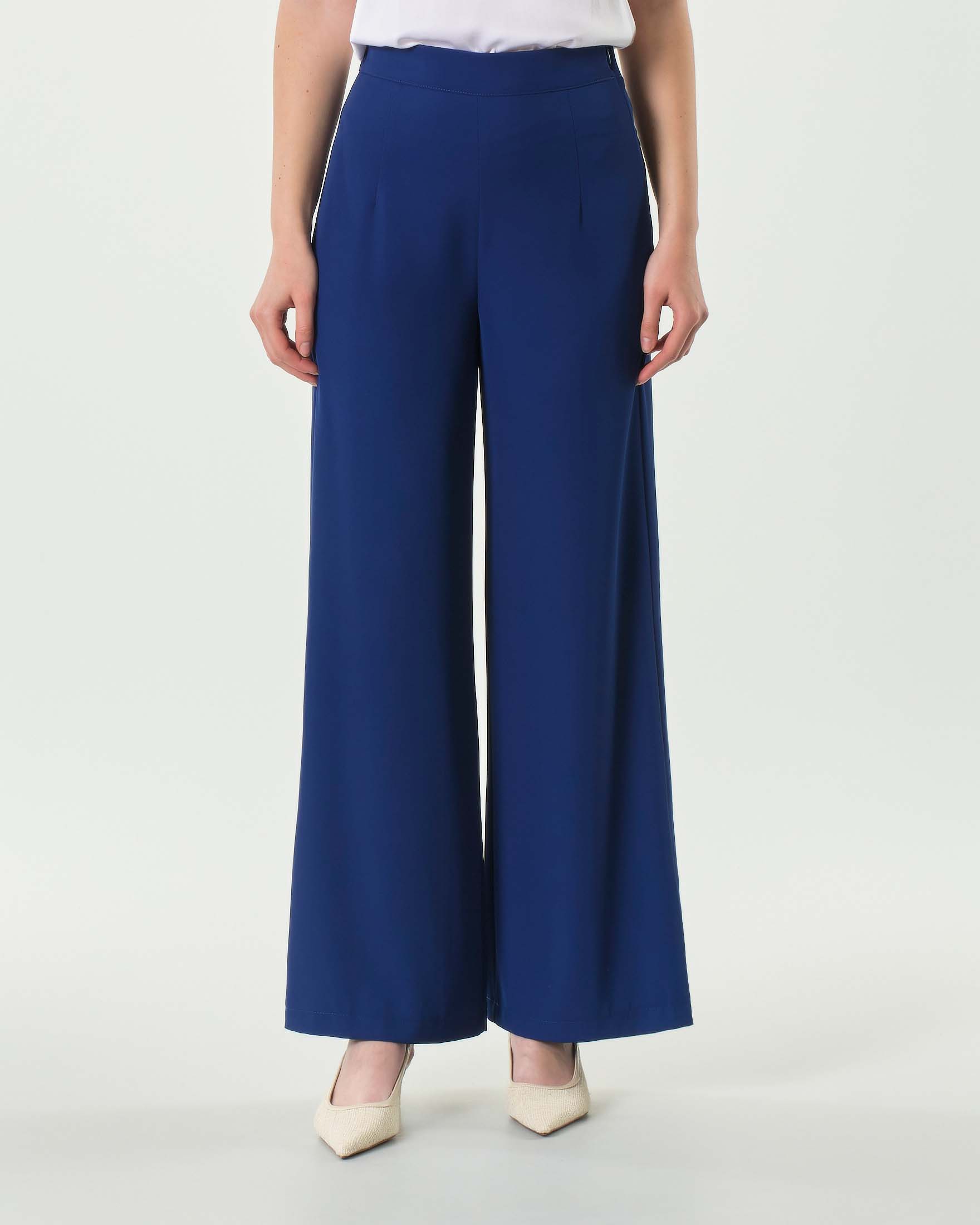 Pantaloni palazzo blu chiaro in tessuto stretch fluido a vita media