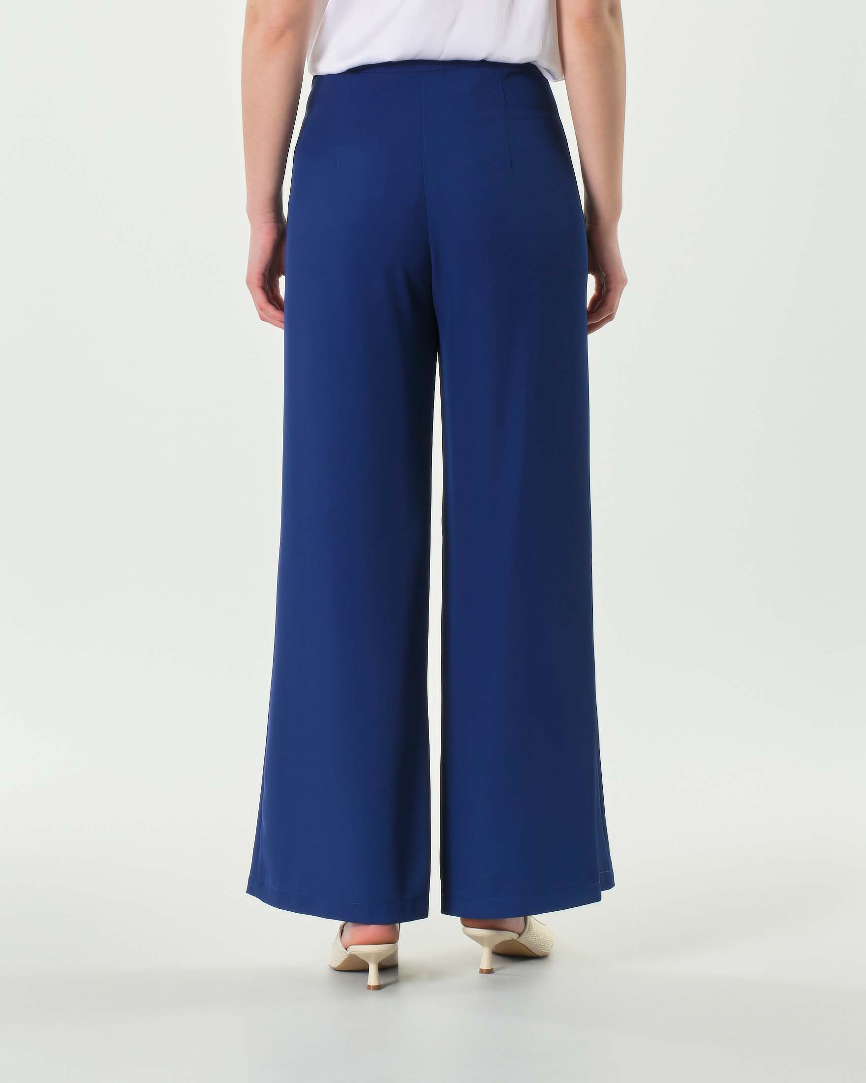 Pantaloni palazzo blu chiaro in tessuto stretch fluido a vita media