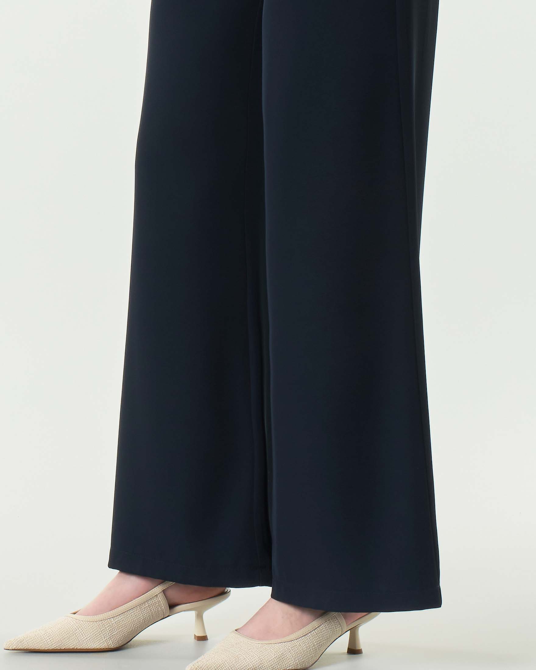 Pantaloni palazzo blu in tessuto stretch fluido a vita media