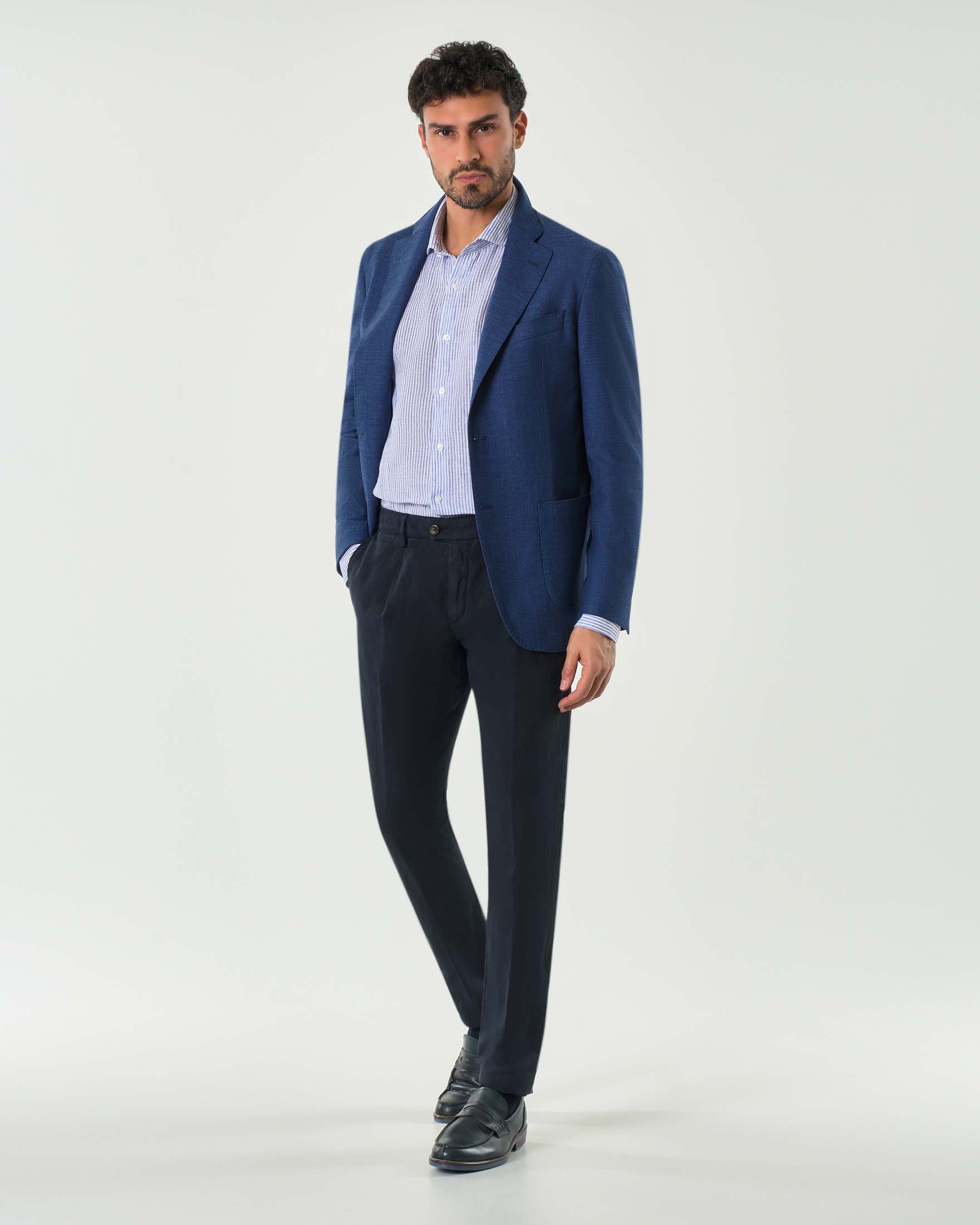 Blazer blu indaco in viscosa elasticizzata micro armatura