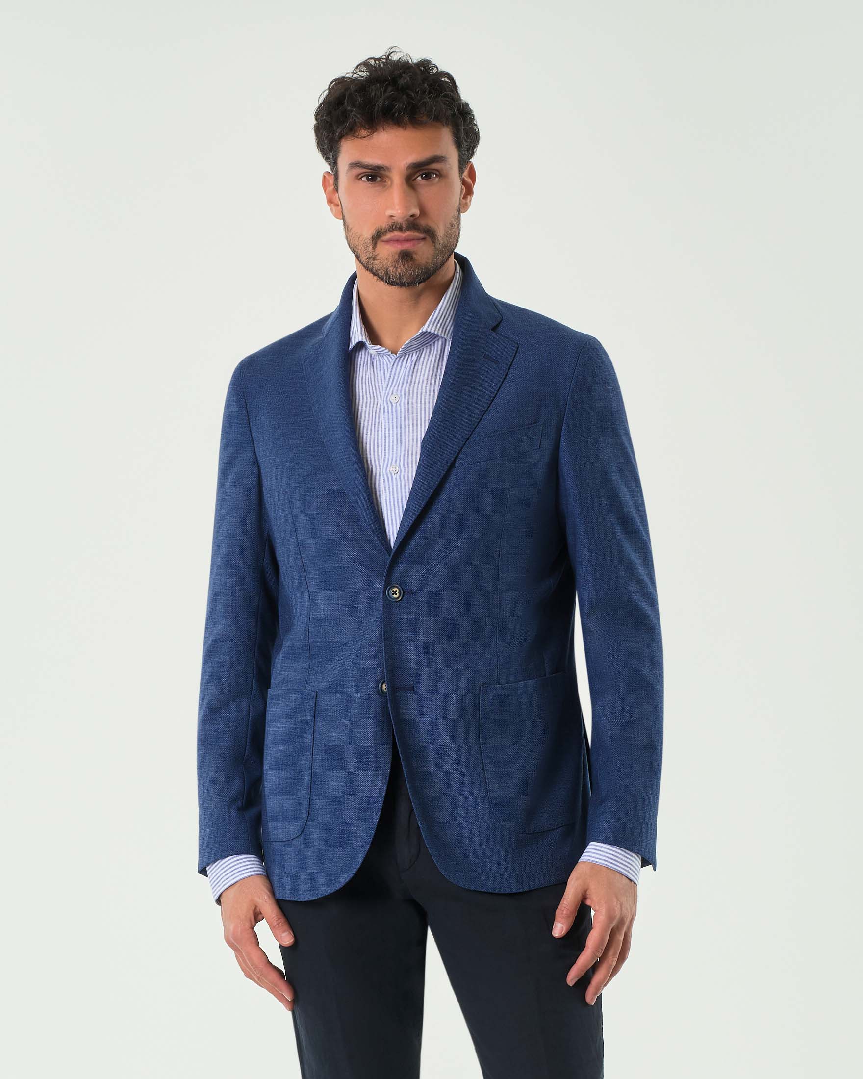 Blazer Ashki.i blu indaco in viscosa elasticizzata micro armatura image