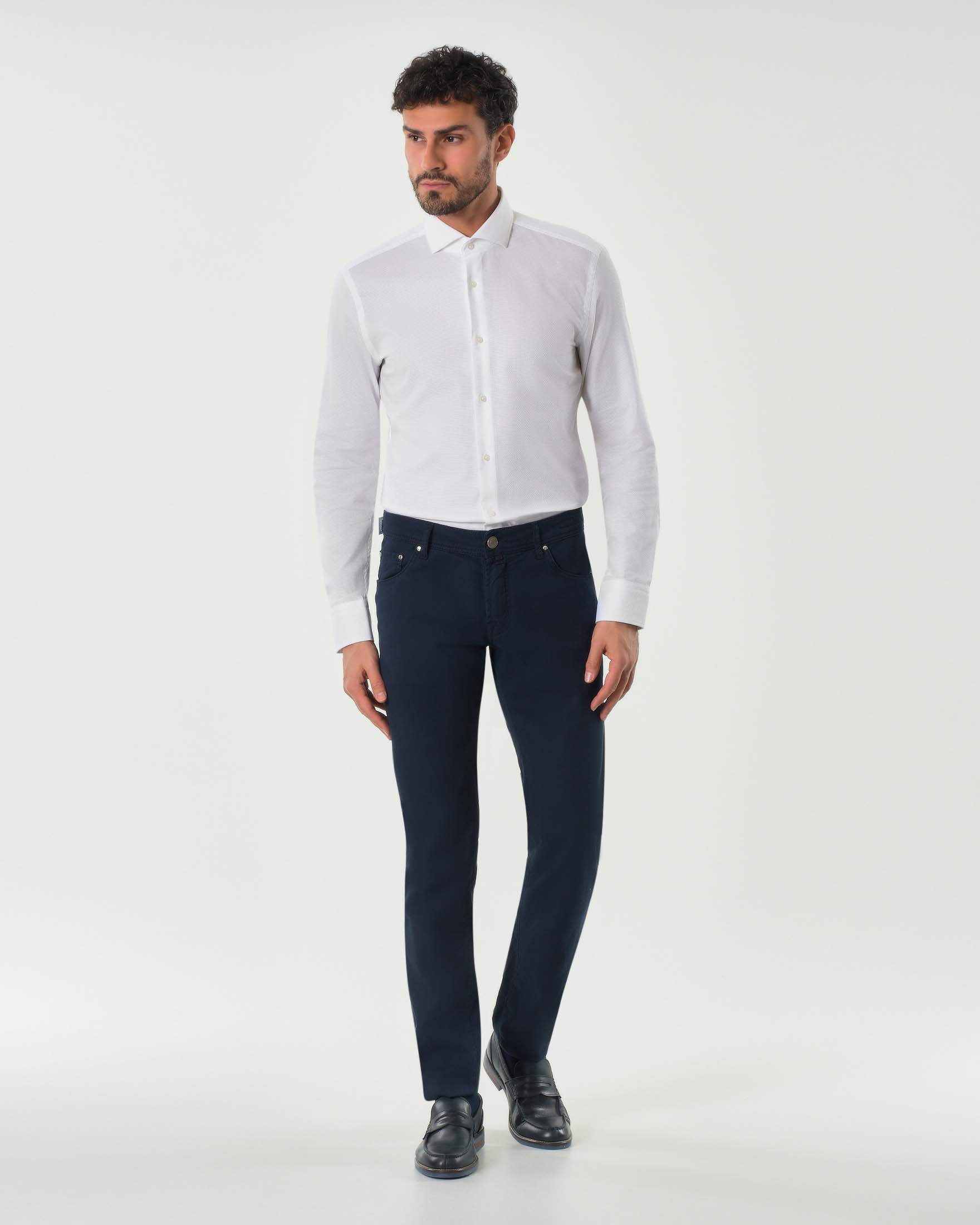 Camicia bianca Spread in tessuto micro armatura di cotone con colletto aperto alla francese