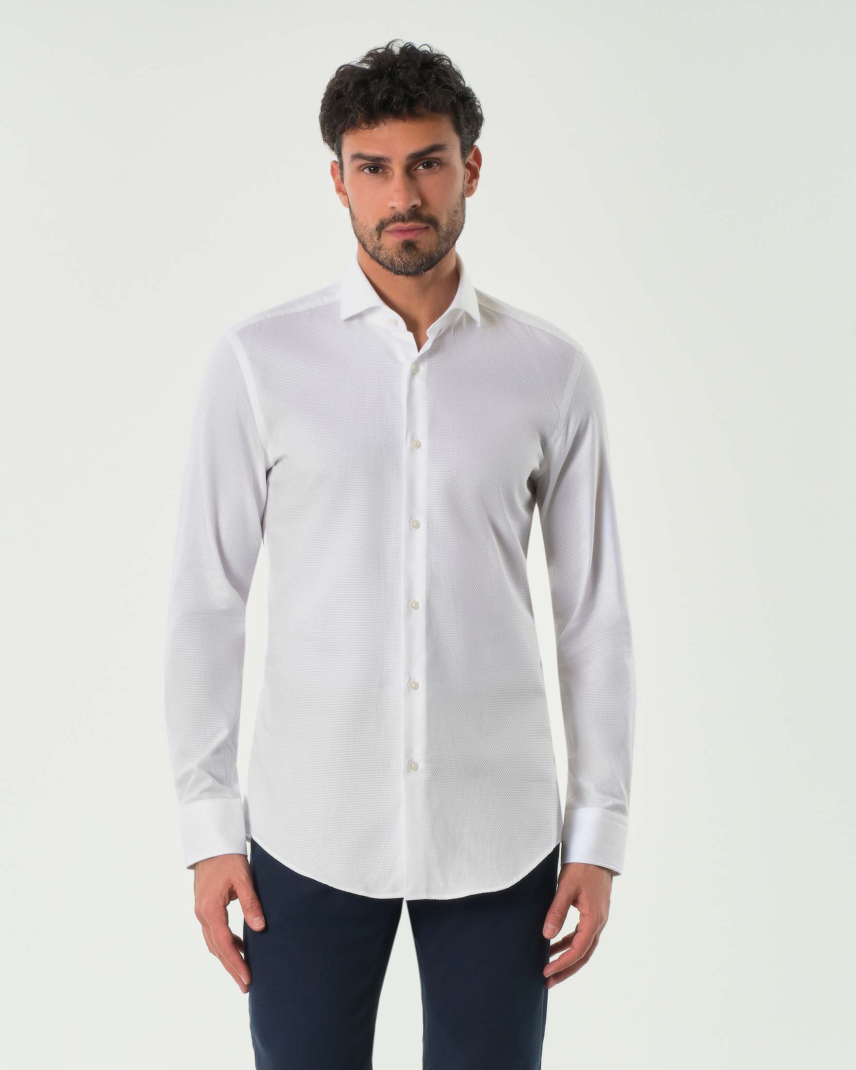 Camicia Boss bianca Spread in tessuto micro armatura di cotone con colletto aperto alla francese image