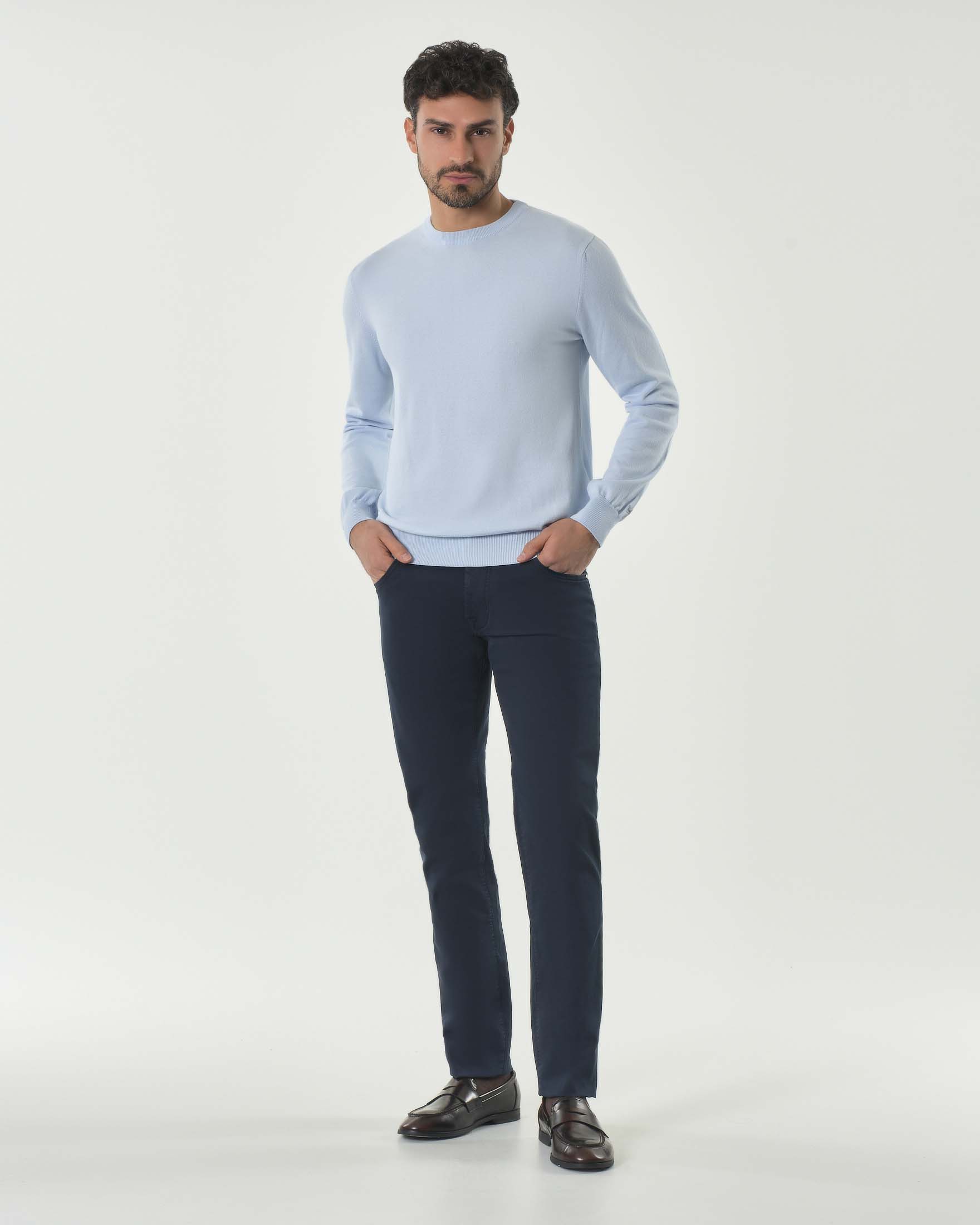 Pantalone Nick cinque tasche blu in gabardina di cotone stretch