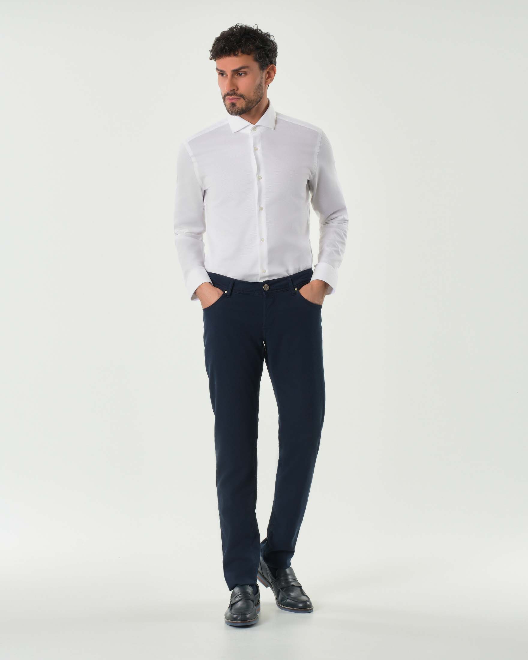 Pantalone Nick cinque tasche blu in cotone stretch micro armatura