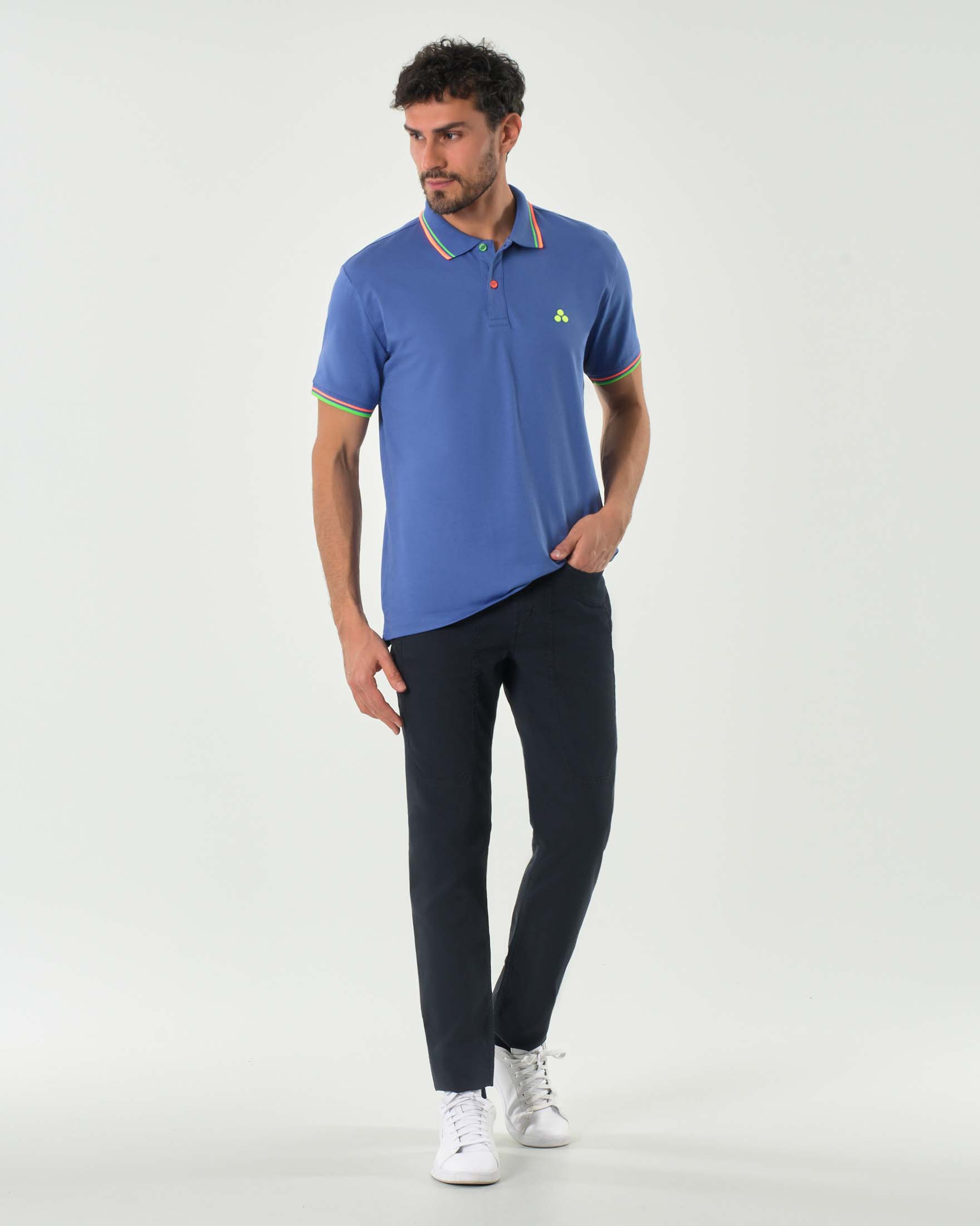 Pantalone Jeckerson blu cinque tasche modello PA077 in cotone stretch micro armatura con toppa