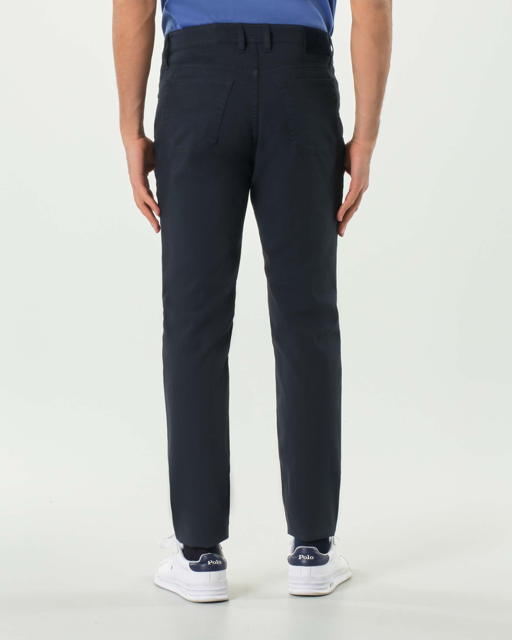 Pantalone Jeckerson blu cinque tasche modello PA077 in cotone stretch micro armatura con toppa
