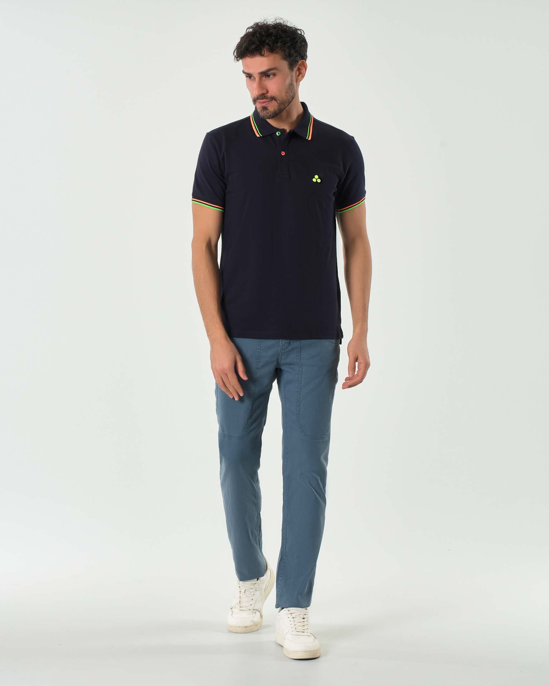 Pantalone Jeckerson blu indaco cinque tasche modello PA077 in cotone stretch micro armatura con toppa