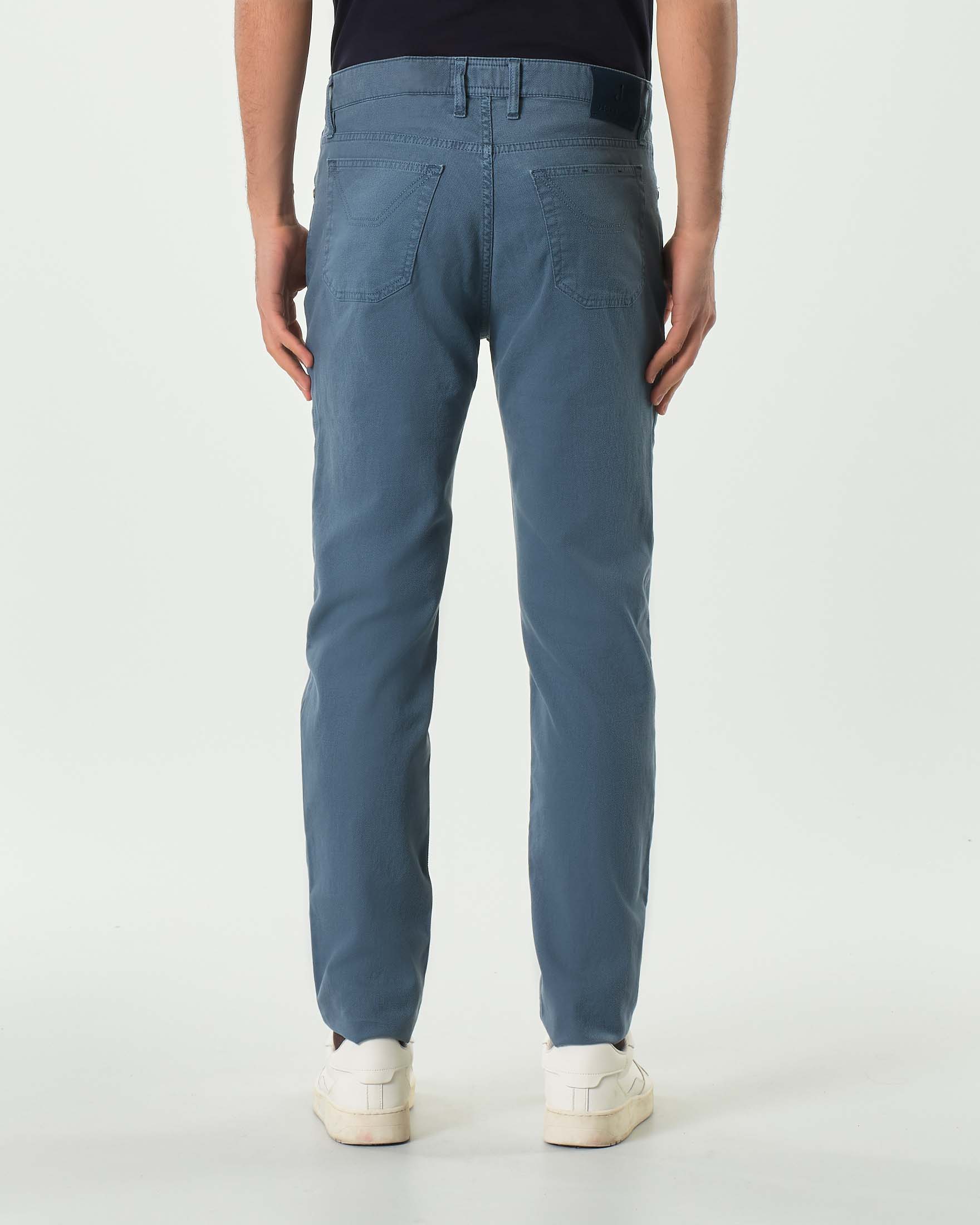 Pantalone Jeckerson blu indaco cinque tasche modello PA077 in cotone stretch micro armatura con toppa