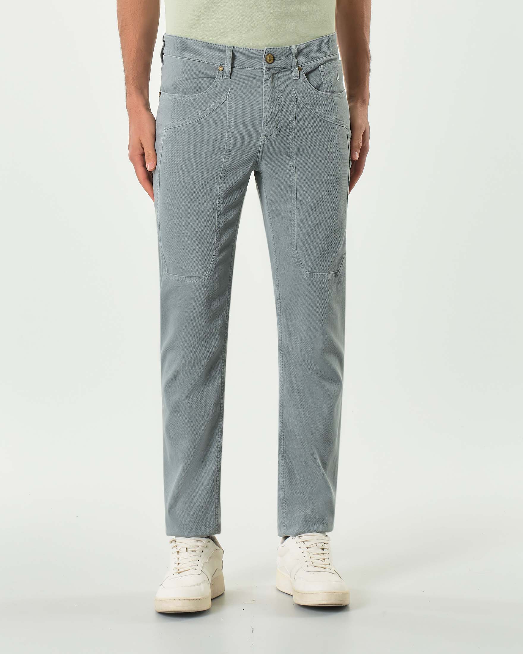Pantalone Jeckerson grigio cinque tasche modello PA077 in cotone stretch micro armatura con toppa