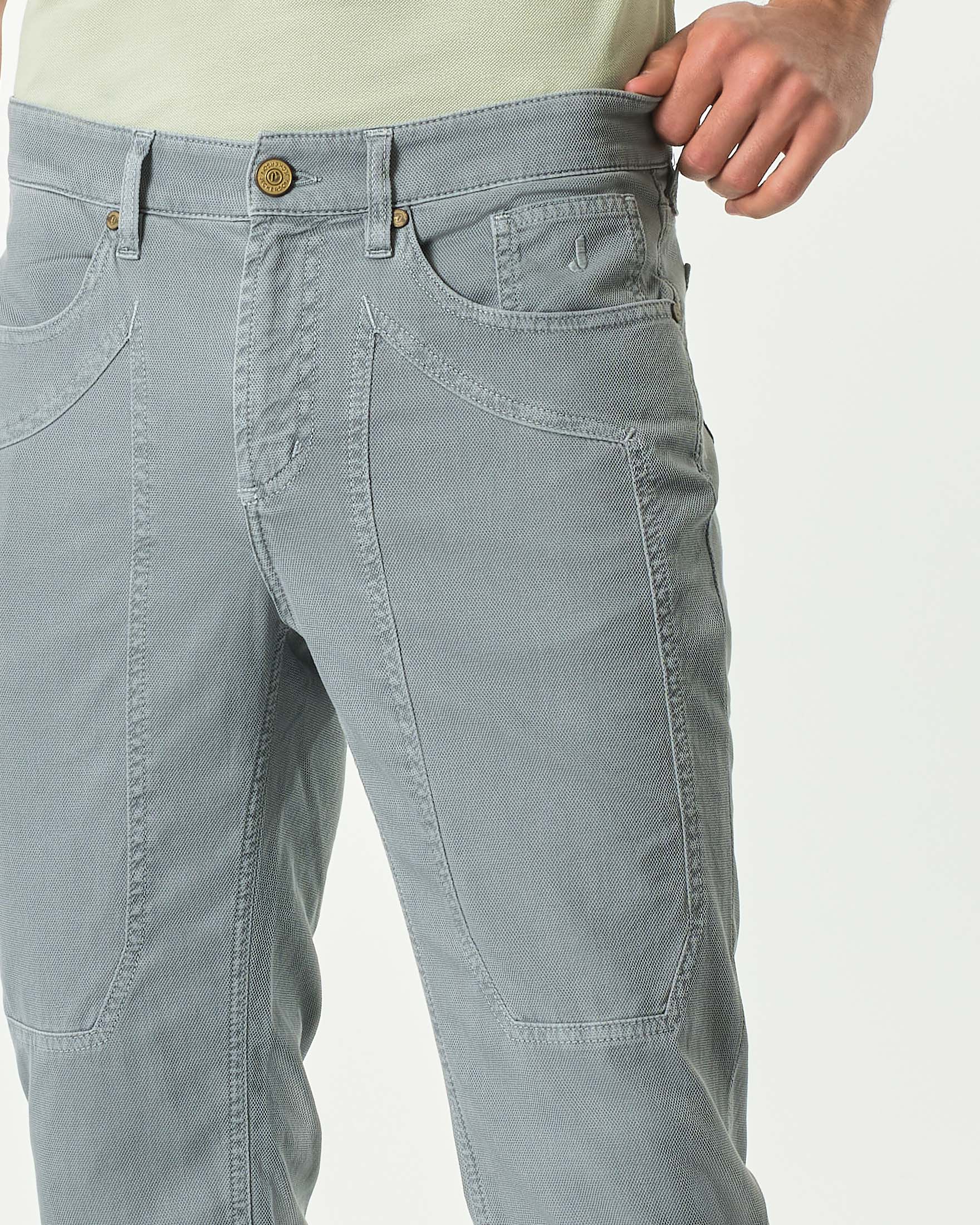 Pantalone Jeckerson grigio cinque tasche modello PA077 in cotone stretch micro armatura con toppa