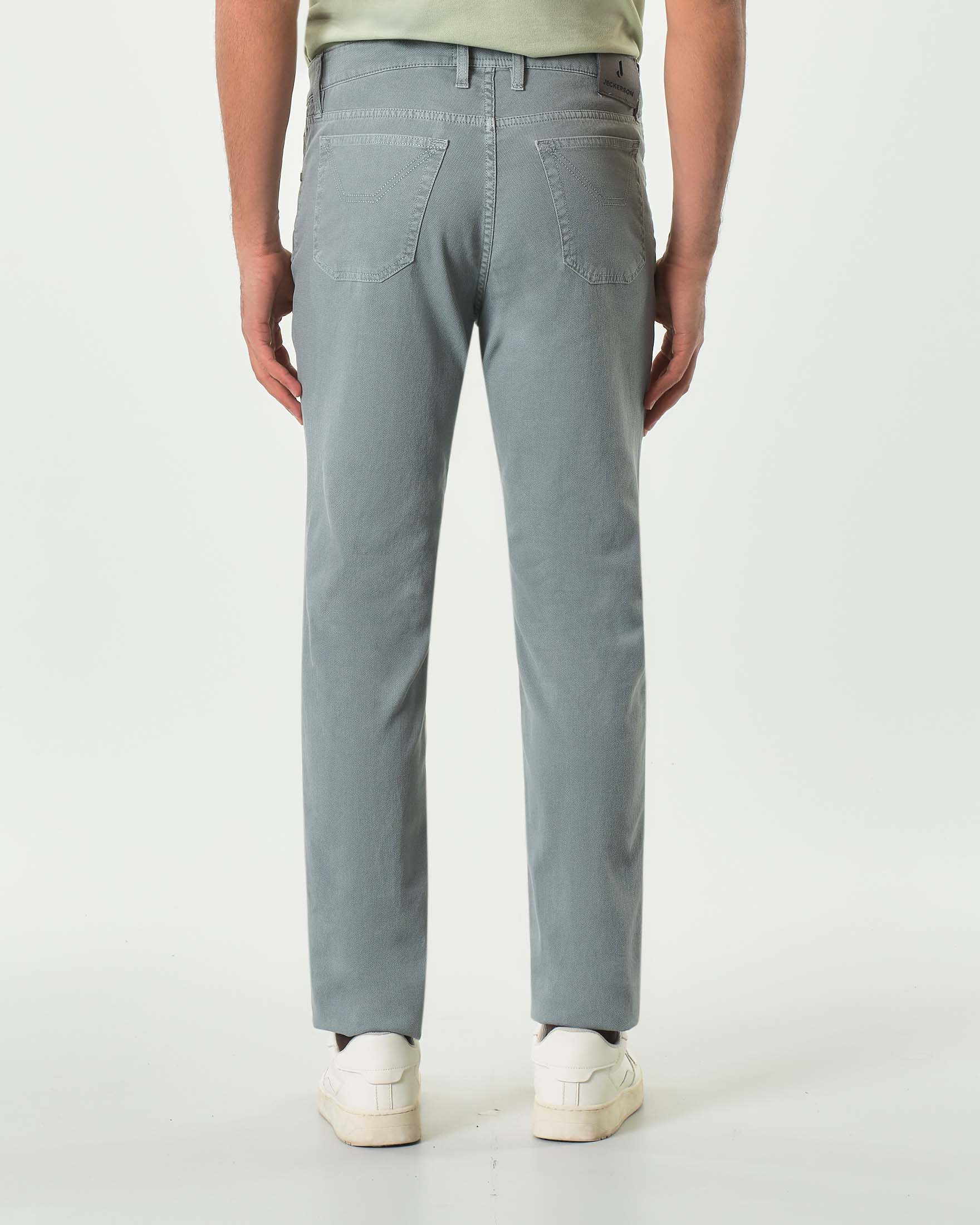 Pantalone Jeckerson grigio cinque tasche modello PA077 in cotone stretch micro armatura con toppa