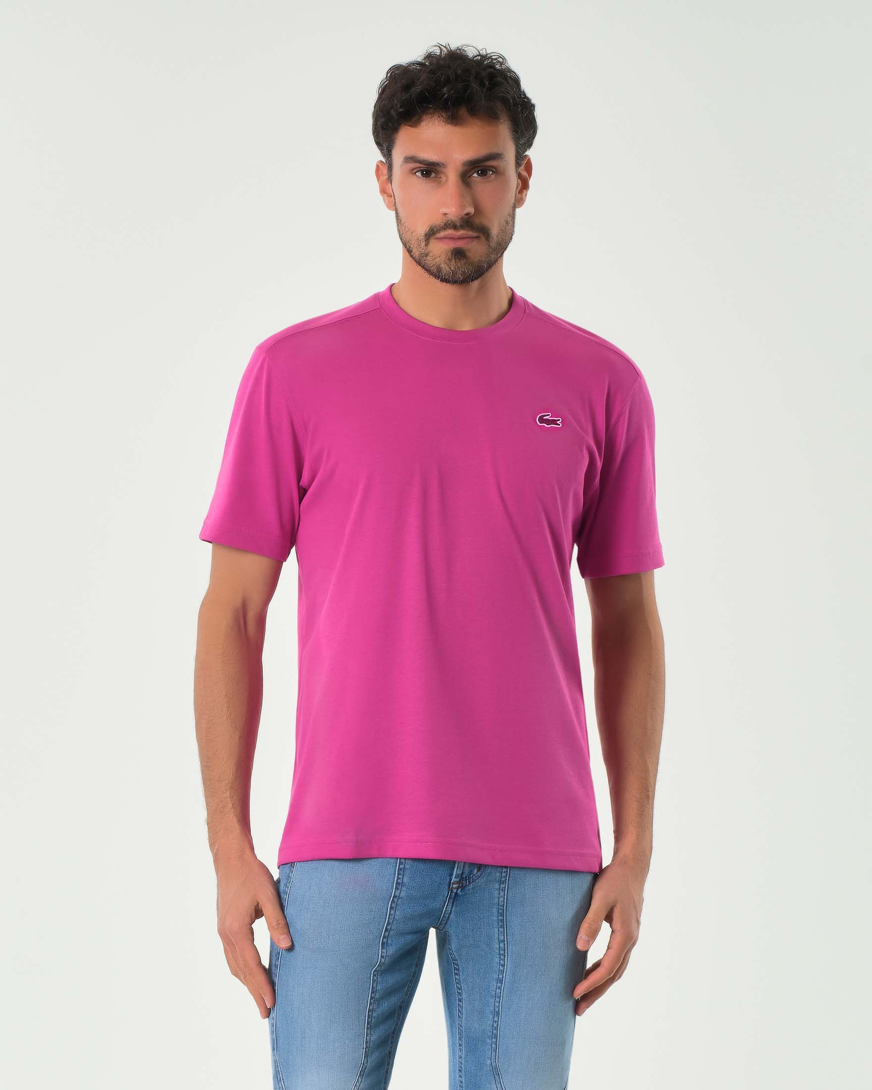 T-shirt Lacoste fucsia mezza manica con logo coccodrillo ricamato